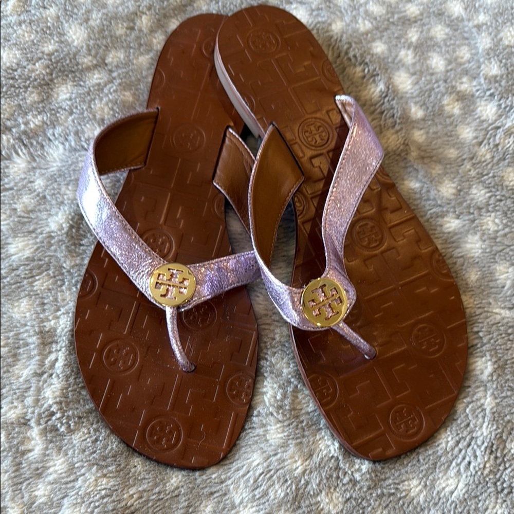 Tory Burch Metallic Lavender Flip Flops